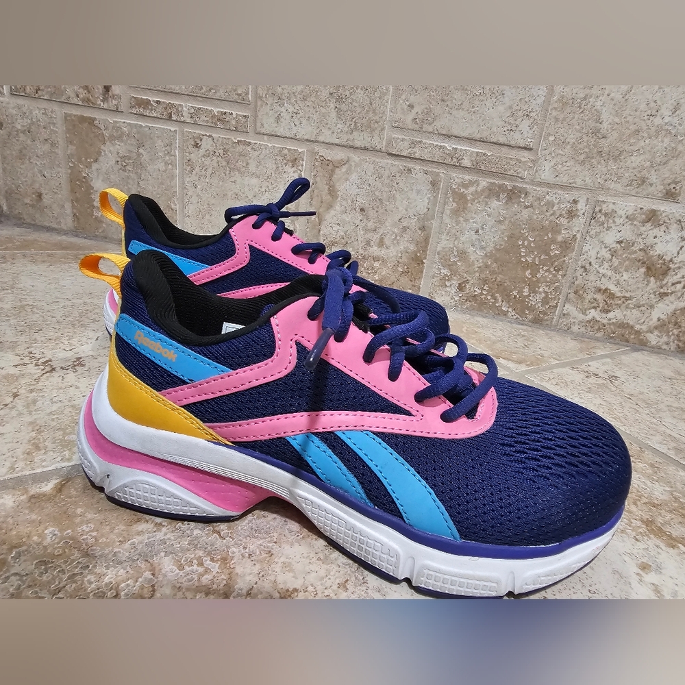 Reebok Womens 5 Sneakers Navy Pink Mesh Colorblock Running Shoes Iconic Rave - Picture 2 of 8